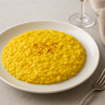 Risotto allo zafferano cremoso preparato con zafferano di Carrù